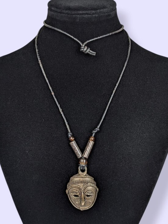 Jewelry - Ghanaian Brass Mask Pendant Necklace